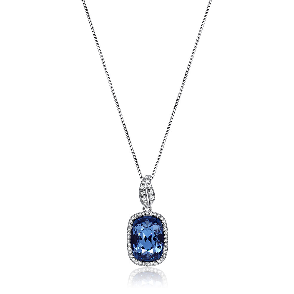 Blue Swarovski Crystal Rectangle Drop Necklace
